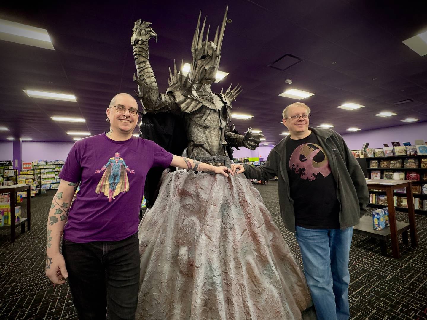 Paul Butler (left), Jeff Hall (right), and Sauron at Games and Stuff in Glen Burnie.