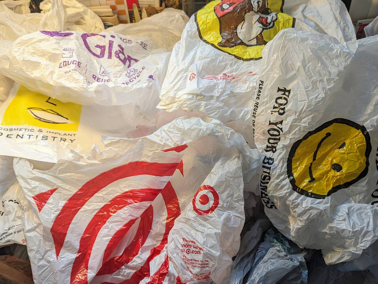 I checked under my kitchen sink, and in my wife's stash. I counted more than 50 plastic bags, including one from Buc-ee's - a convenience store more than 400 miles away from Annapolis.