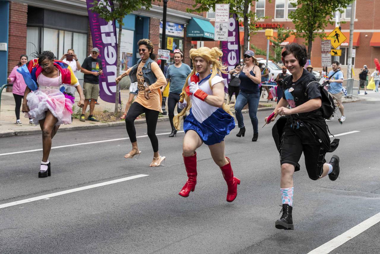 The High Heel Race, a two block sprint along Charles St. in high heels, took place at Baltimore Pride on June 24, 2023.