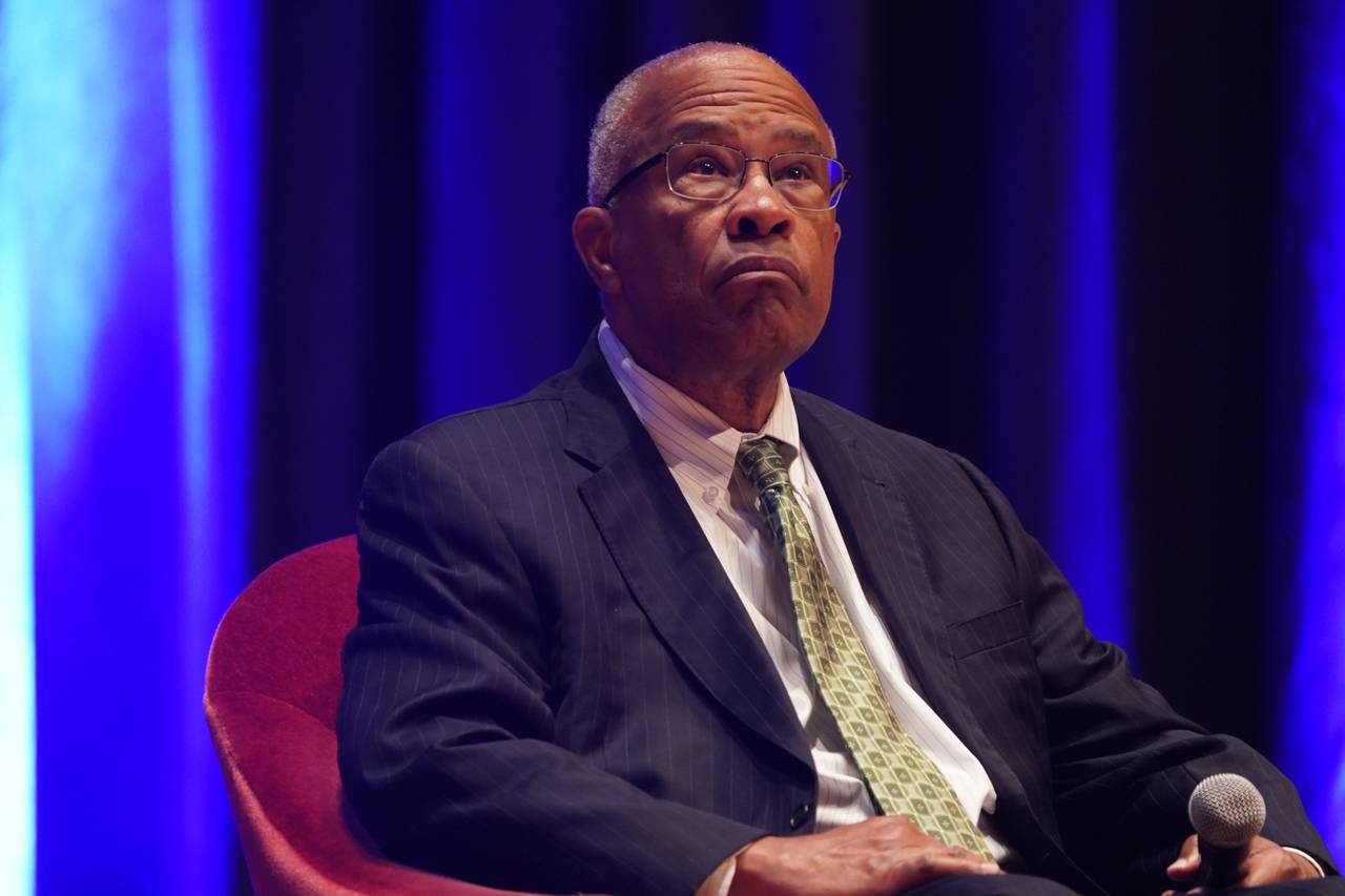 Kurt Schmoke, President of University of Baltimore, speaks at Impact Maryland, a thought-leadership conference hosted by The Baltimore Banner on Tuesday, Oct.10, 2023 in Baltimore.
