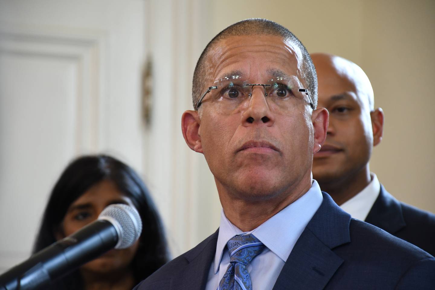 Attorney General Anthony Brown speaks at a bill signing ceremony at the State House in Annapolis on Tuesday, May 16, 2023. Lawmakers expanded the powers of his office to include enforcing civil rights laws and prosecuting cases when law enforcement officers kill people.