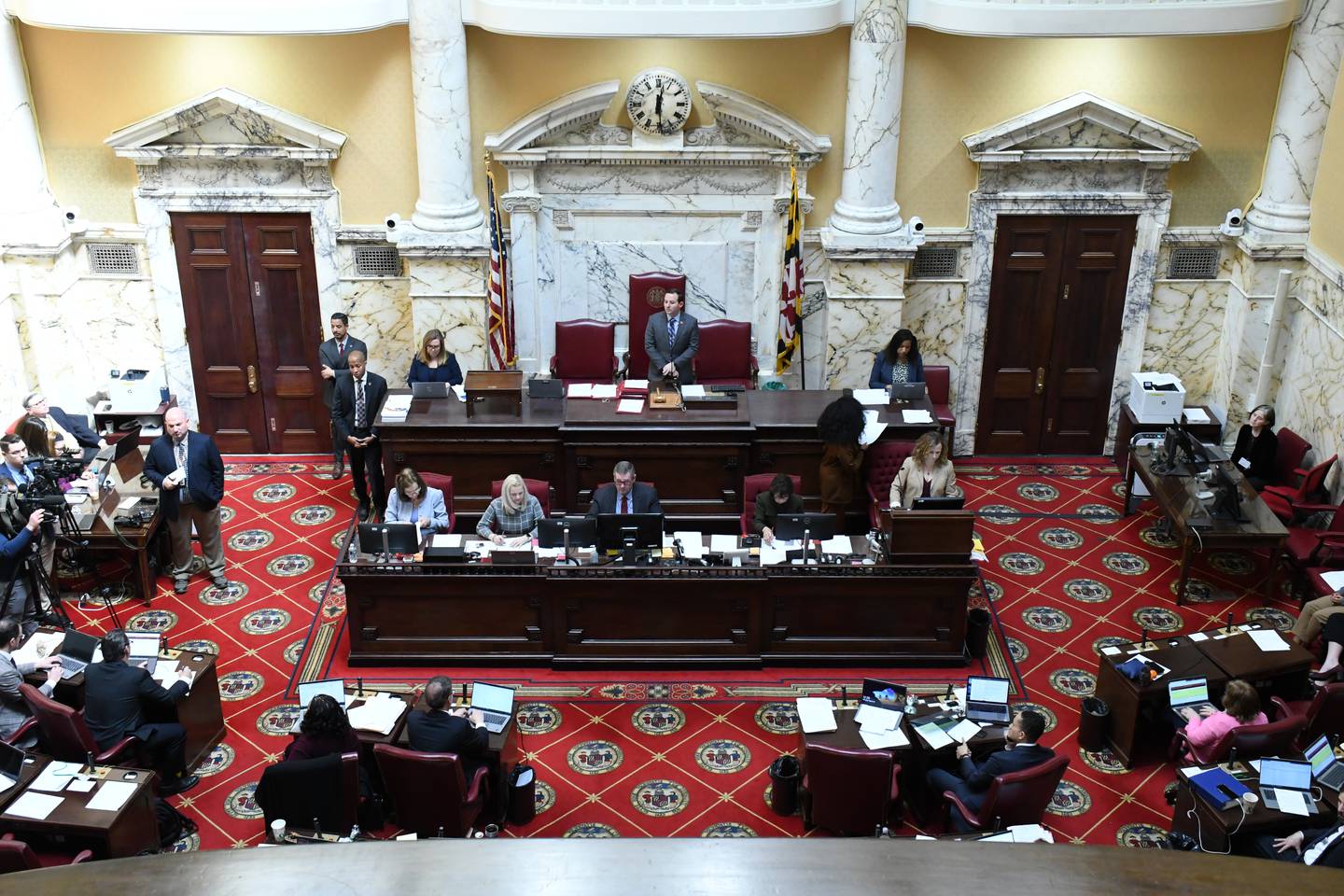 The Maryland Senate meets on "crossover day," a deadline for bills to pass either the Senate or the House of Delegates to have the best chance of passage through the other chamber, Monday, March 20, 2023.