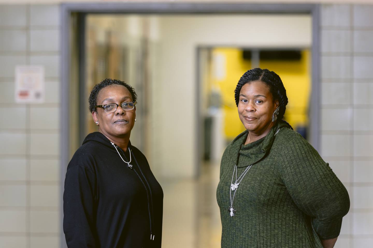From left, Tammatha Woodhouse, Principal of Renaissance Academy, and Jacque Hayden, Instructional Leadership Executive Director at Baltimore City Public Schools, stand in the hallway at Renaissance Academy on Friday, March 8, 2024 in Baltimore, MD.