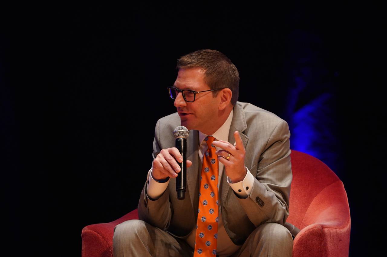 Adam Rosenberg, executive director of LifeBridge Health's Center for Hope, speaking at iMPACT Maryland, the thought-leadership conference hosted by The Baltimore Banner on Tuesday, Oct.10, 2023, in Baltimore.