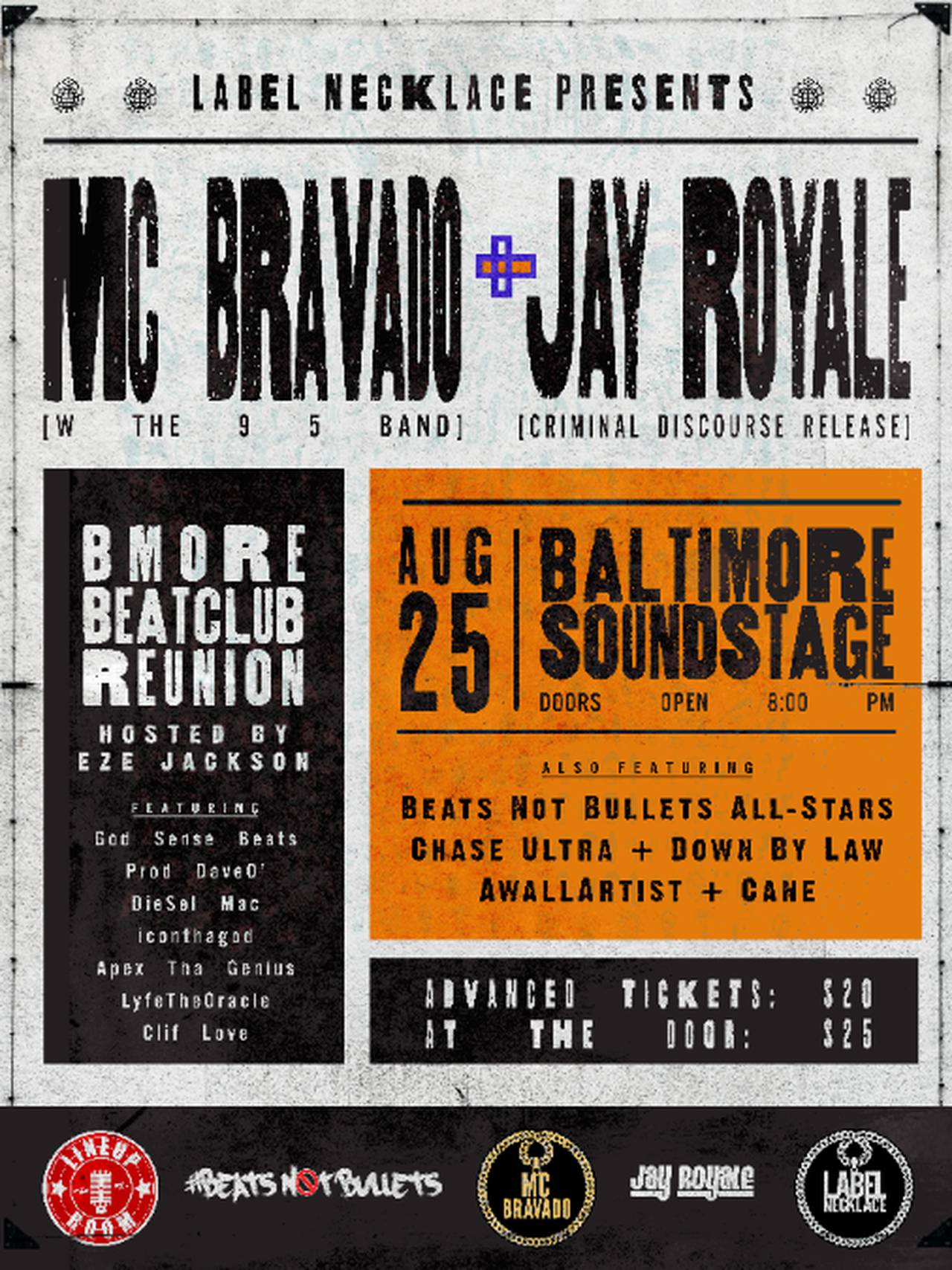 Flyer for MC Bravado and Jay Royale’s fundraising concert for Beats Not Bullets”
