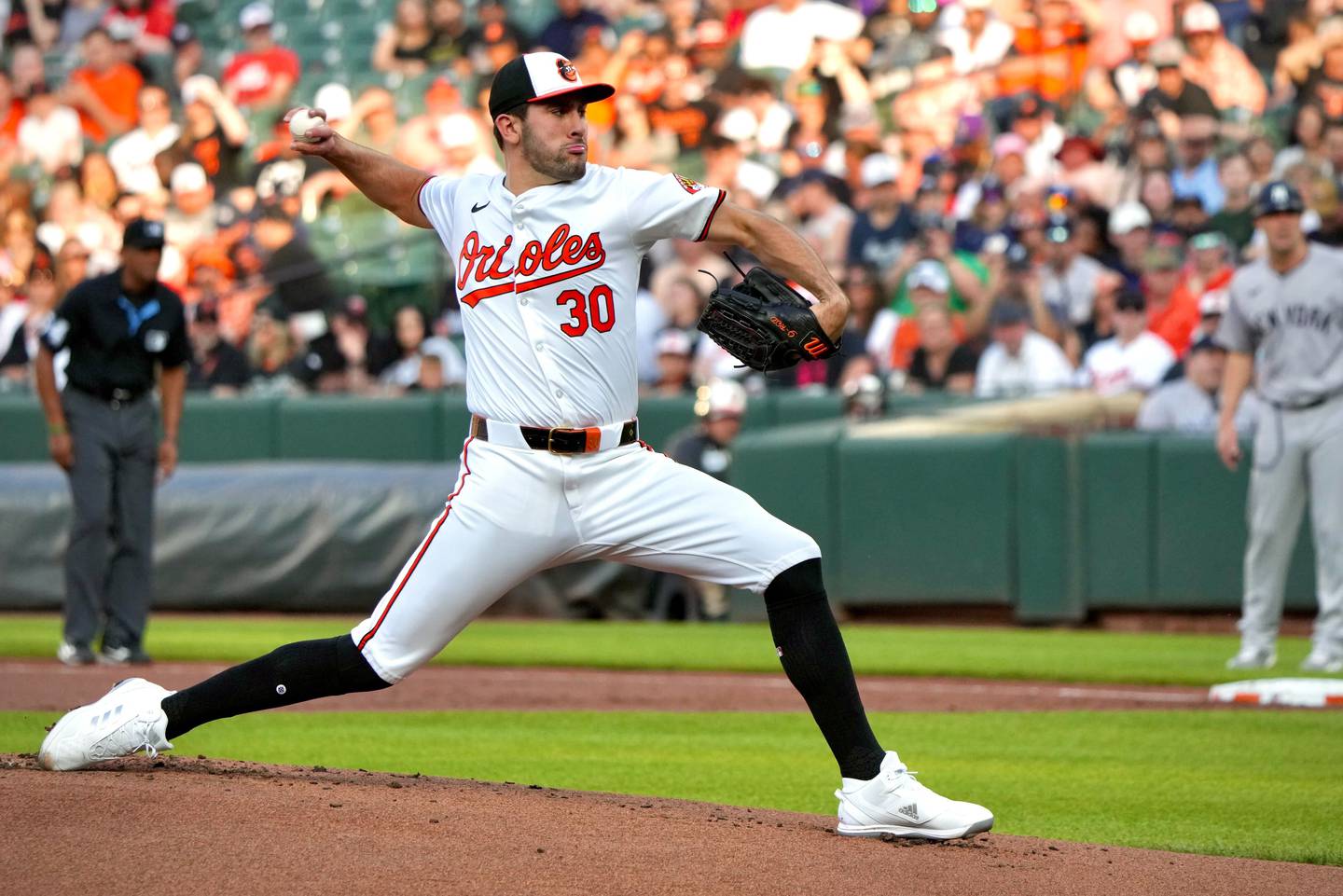 Orioles starter Grayson Rodriguez delivers a pitch against the New York Yankees on Monday.