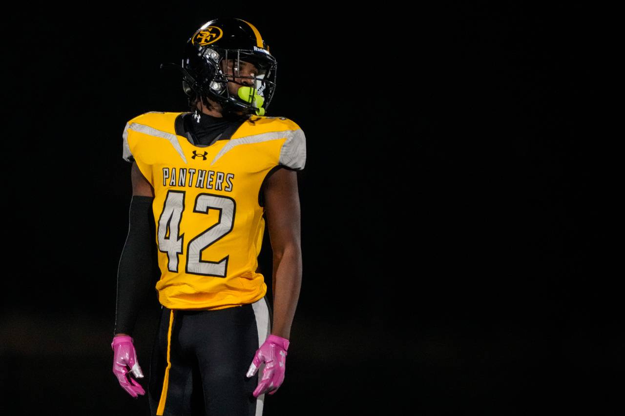 St. Frances junior linebacker Carlton “CJ” Smith during the first quarter against Specially Fit Academy at Under Armour Stadium on Friday, Oct. 27, 2023.