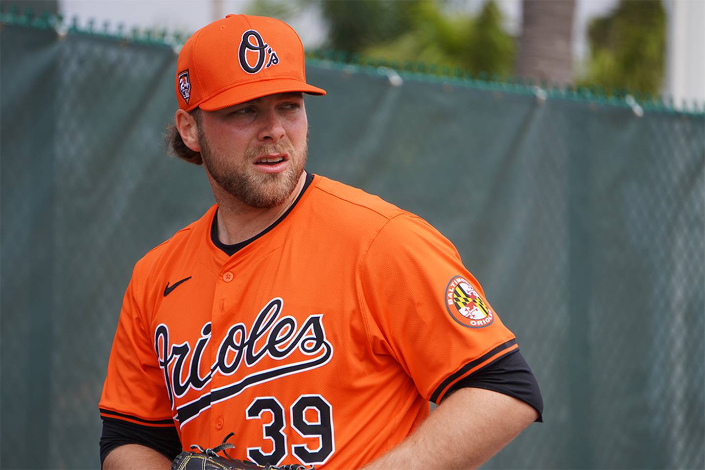 Corbin Burnes prepares to face batters during the Baltimore Orioles spring training on Saturday, February 17.