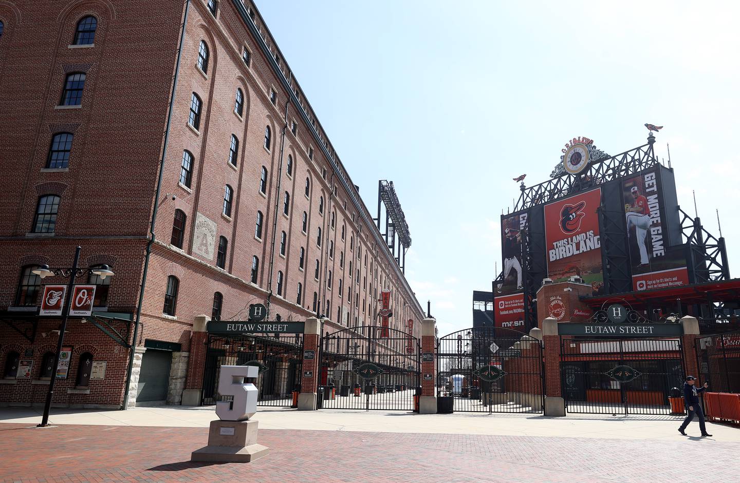 BALTIMORE, MARYLAND - MARCH 26: A general view of the Eutaw Street entrance of Oriole Park at Camden Yards on March 26, 2020 in Baltimore, Maryland. The Baltimore Orioles and New York Yankees Opening Day game scheduled for today, along with the entire MLB season, has been postponed due to the COVID-19 pandemic.