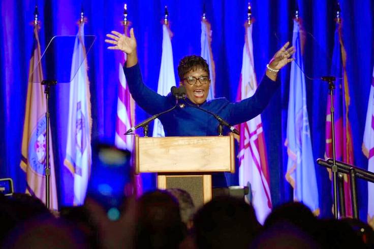 Maryland House of Delegates Speaker Adrienne A. Jones speaks at the 2022 Democratic election night party.
