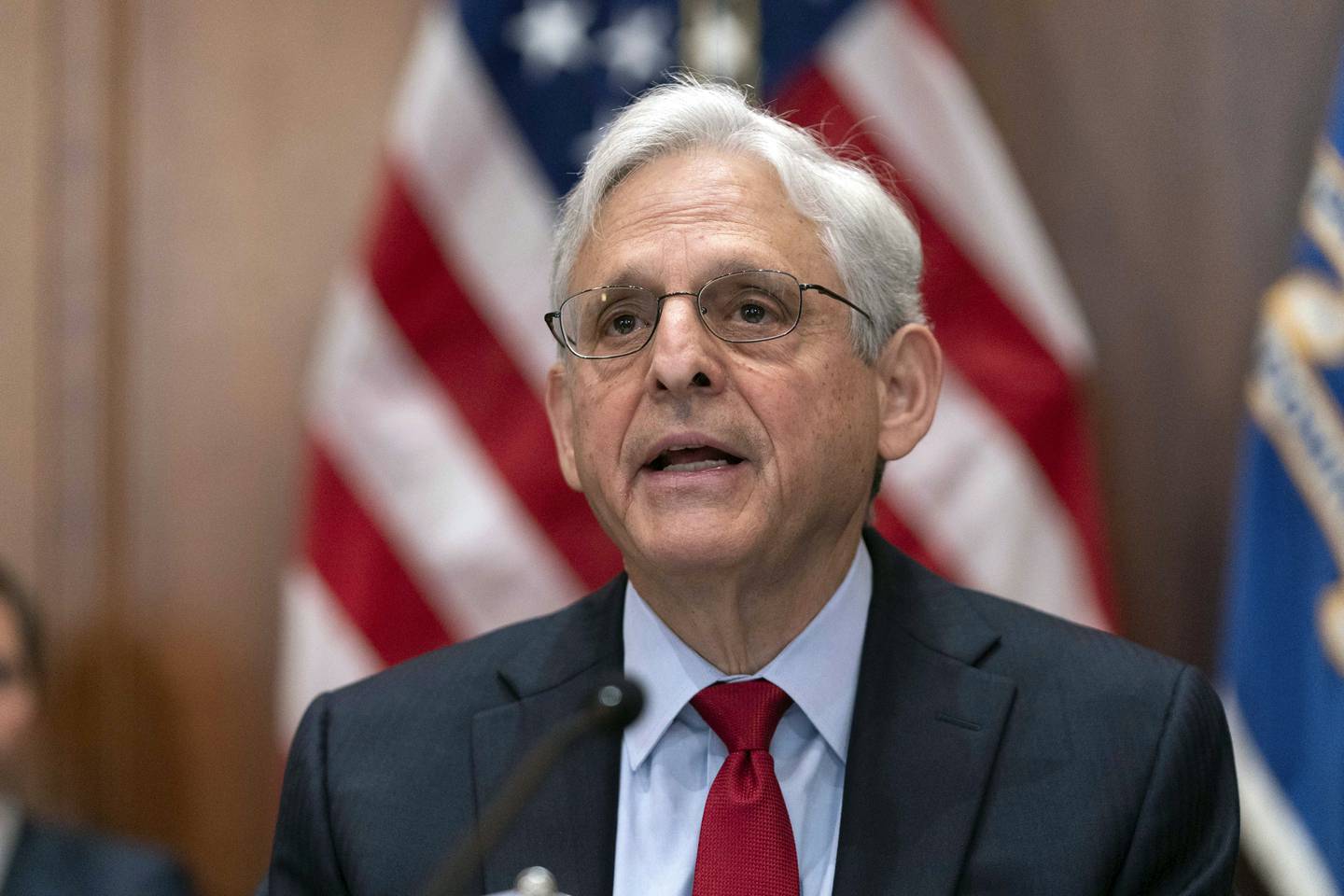 Attorney General Merrick Garland speaks during a meeting with all of the U.S. Attorneys in Washington, Wednesday, June 14, 2023.