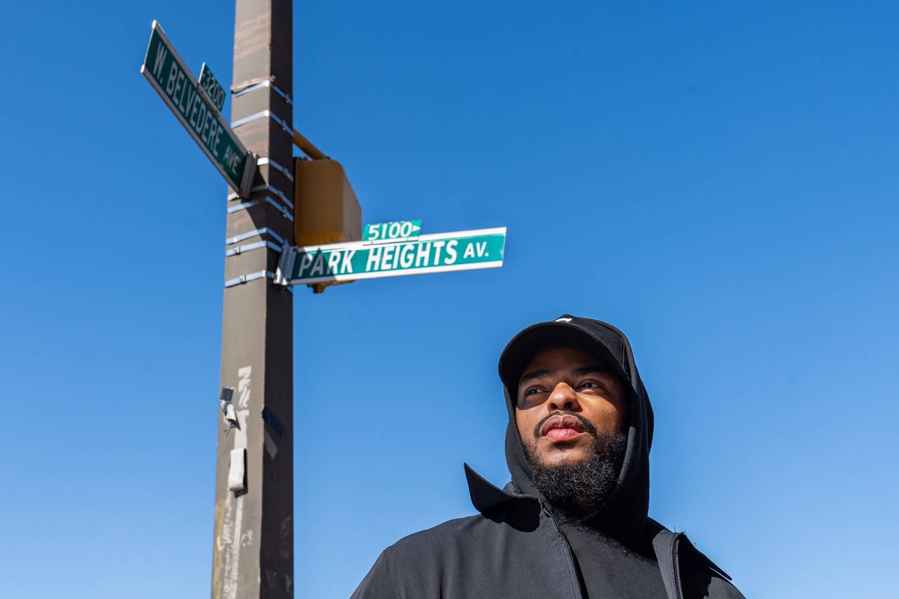 Wallace Lane poses for a portrait at Belvedere and Park Heights avenues on Friday, March 29, 2024. Lane grew up off Belvedere Avenue.
