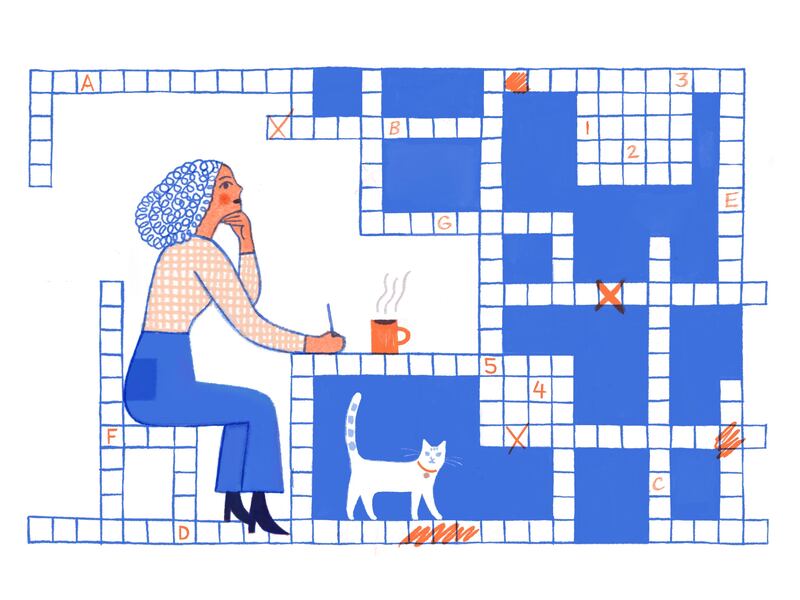 An illustration of a person doing crossword