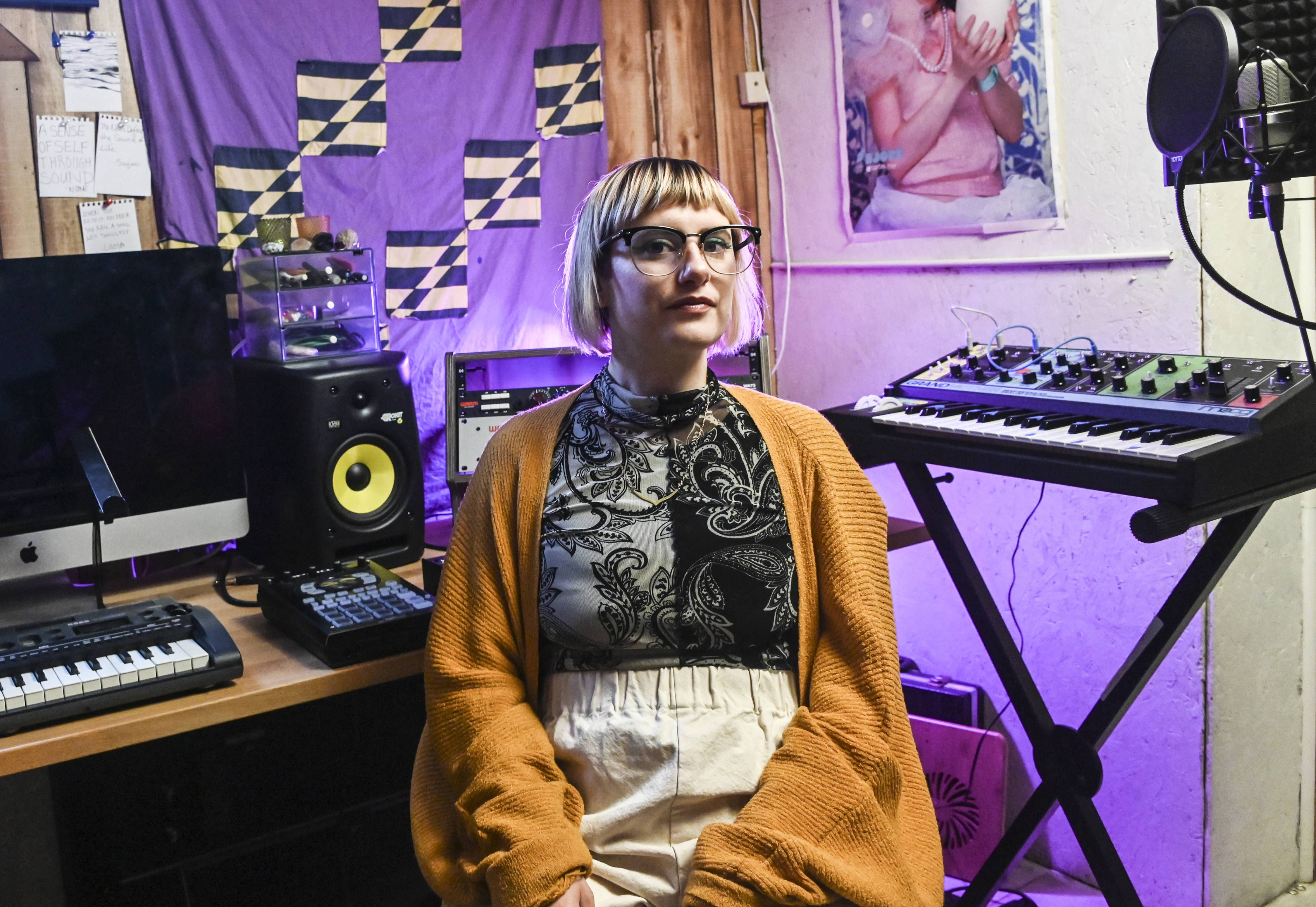 Musician Amy Reid at her home studio in Northeast Baltimore