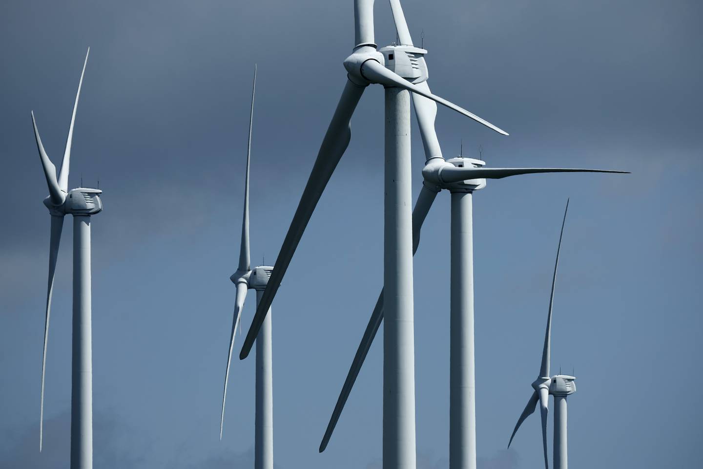 Turbines that are part of Constellation Energy's Criterion Wind Project stand along the ridge of Backbone Mountain on August 23, 2022 near Oakland, Maryland.