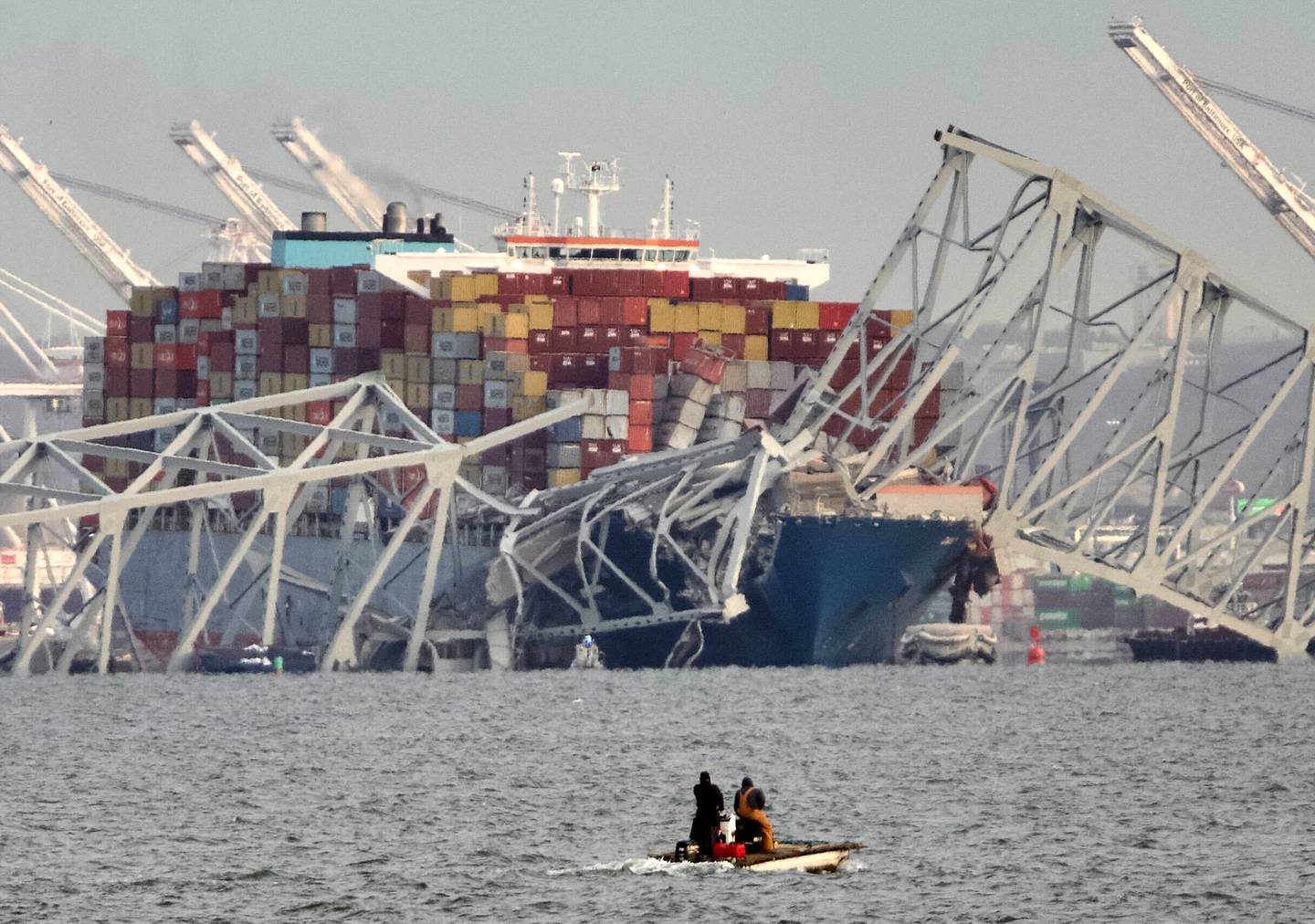 A portion of Baltimore's Francis Scott Key Bridge collapsed after it was struck by a large container ship early Tuesday morning, March 26, 2024, sending several vehicles and people into the frigid water below.