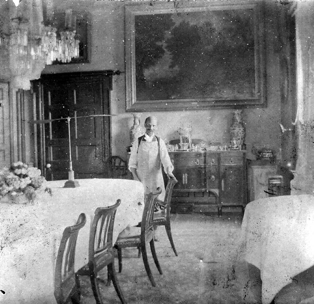 Head waiter Thomas Brown in the Hampton dining room in 1895.