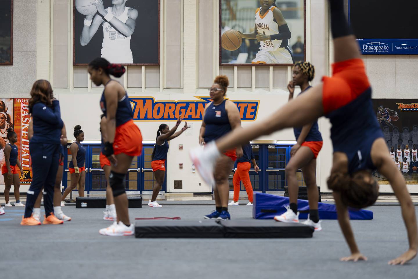 The team practices tumbling on October 12, 2023.