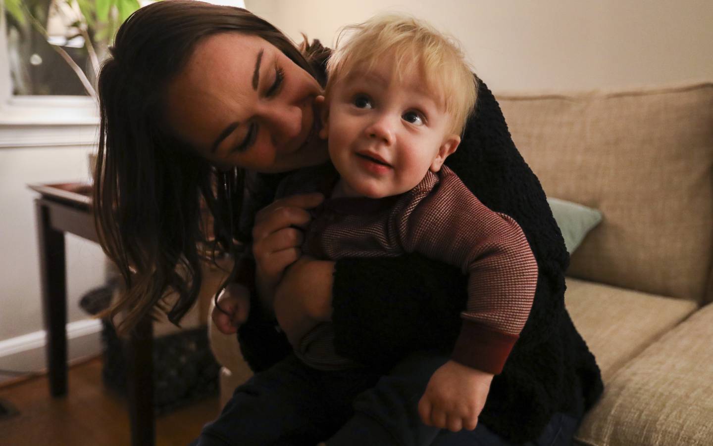 Meghan Grogan holds her infant son Max Mauler.