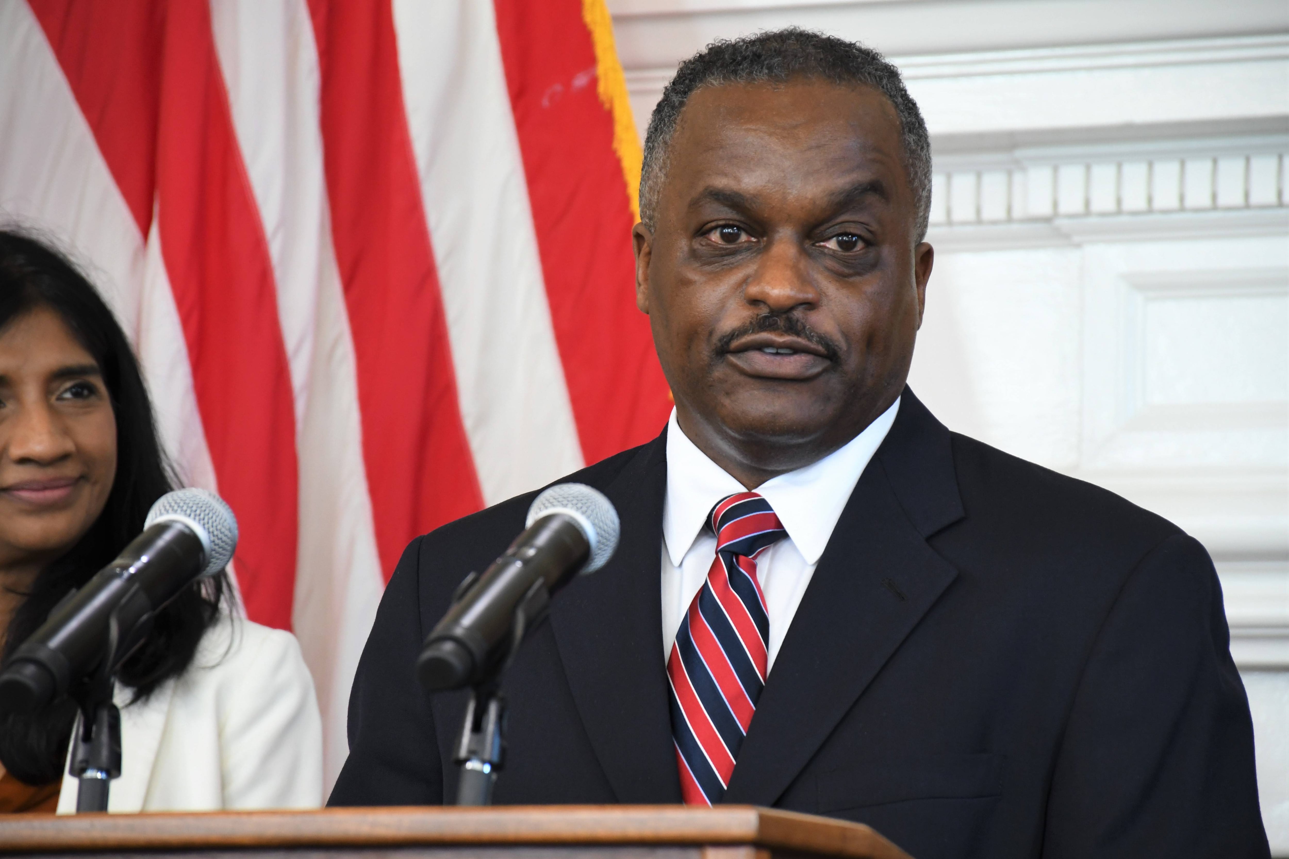 Roland Butler, who has been nominated to be superintendent of the Maryland State Police, speaks during a press conference at the State House in Annapolis on Thursday, Feb. 23, 2023.