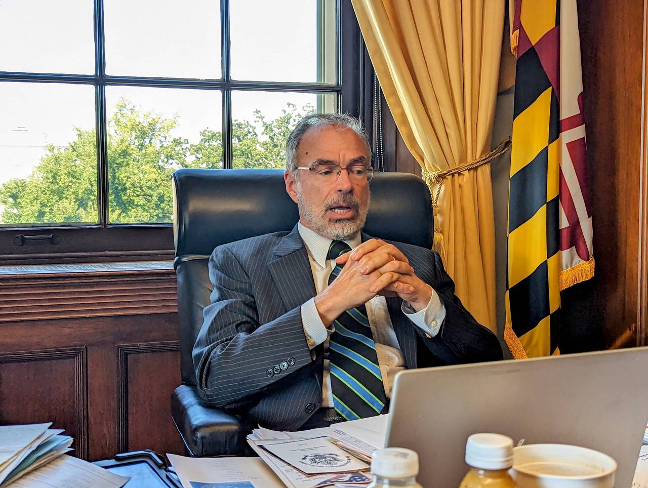 U.S. Rep. Andy Harris talks about the choice of a new speaker of the House Thursday in his Washington office.