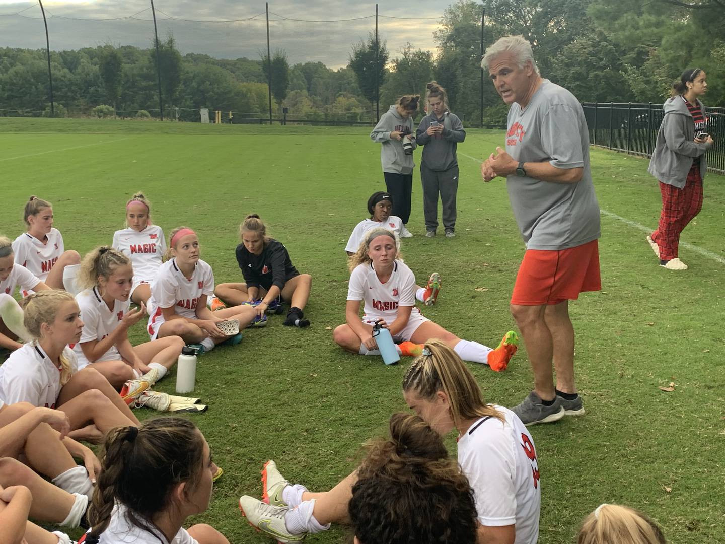 Mercy soccer coach Doug Pryor addressed his team after Wednesday's 1-0 victory over No. 5 McDonogh in an IAAM A Conference contest in Owings Mills.