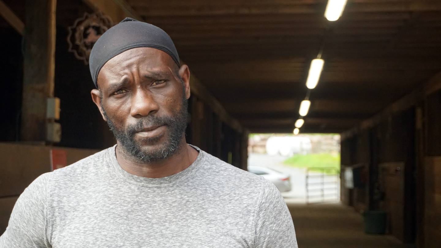 After taking advantage of an equestrian vocational training program while in prison, Alex Wooten has risen from groom to race horse exercise rider to co-owning a small horse farm with plans to develop his own program. (Charles Cohen for The Baltimore Banner)