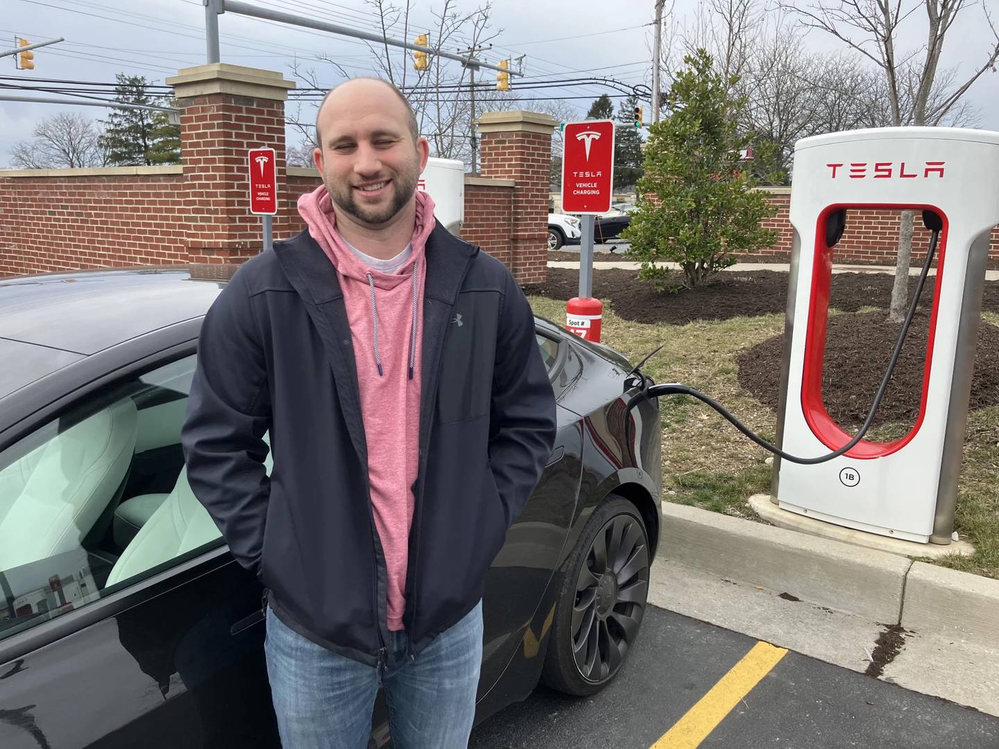 Westminster resident and electric vehicle owner Aaron Matty commutes to his job in Towson.