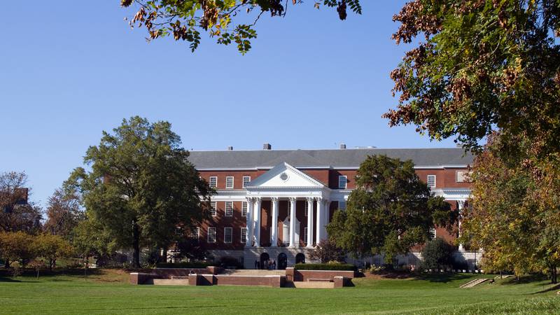 Library and campus of the University of Maryland located in College Park, MD.