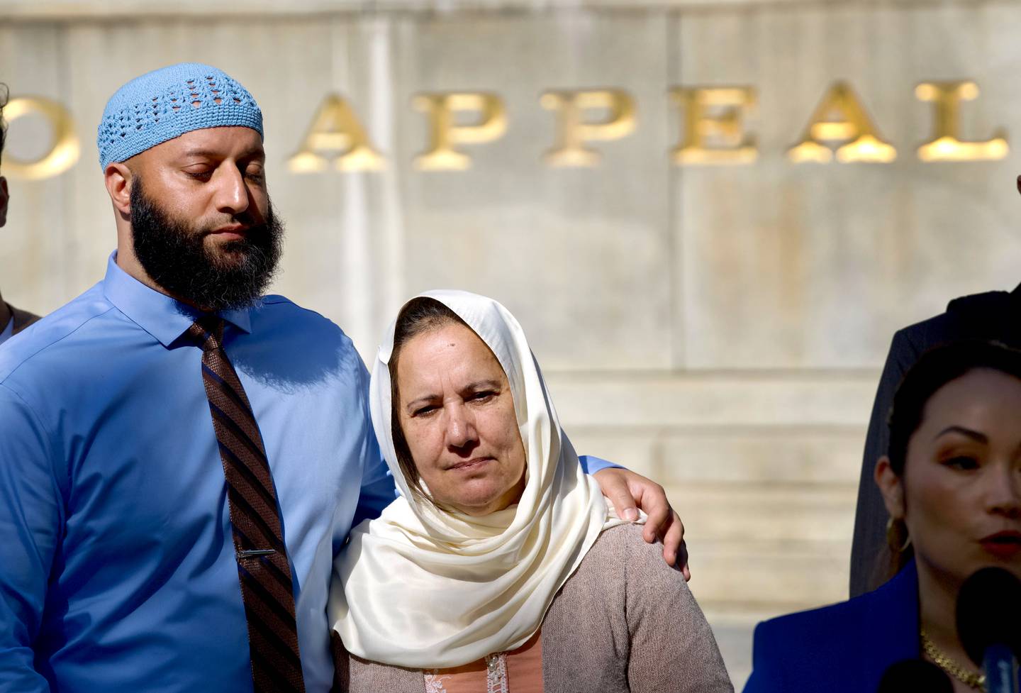 Adnan Syed and mother Shamim Syed  speak to the press after the Maryland Supreme Court hearing on Thursday to hear oral argument in the Adnan Syed case.
