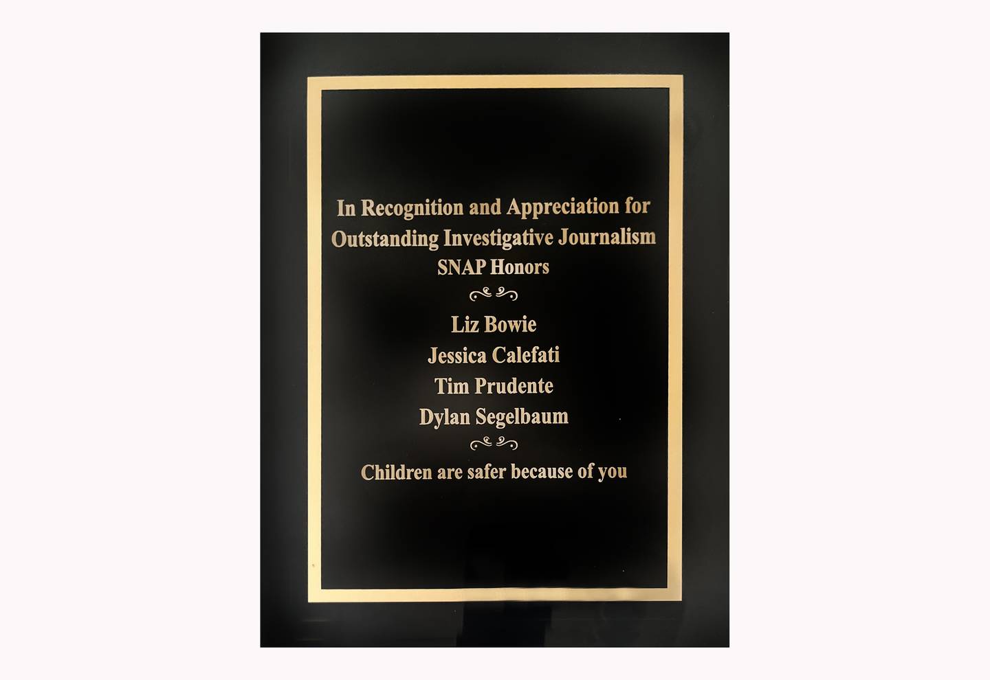 SNAP honored 4 reporters at the Baltimore Banner for OUTSTANDING INVESTIGATIVE JOURNALISM.
