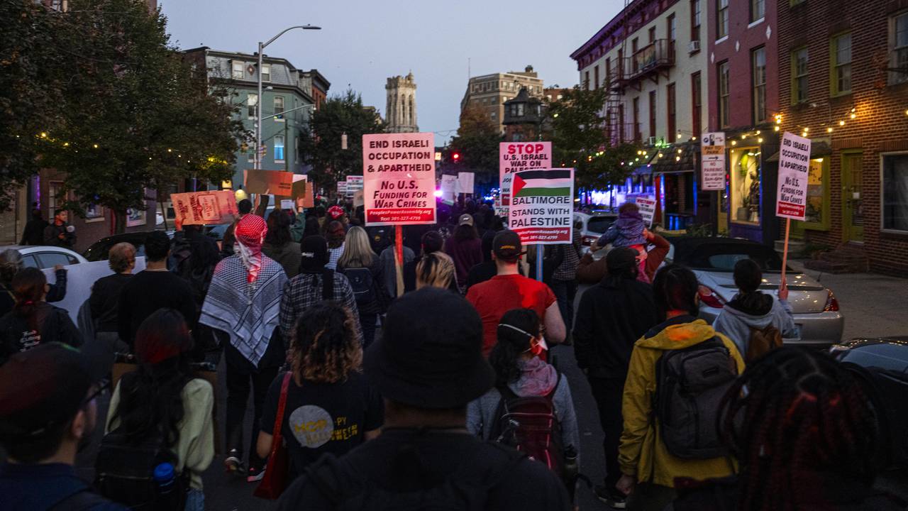 Upwards of two-hundred people marched from the intersection of MLK and Howard Street to Penn Station in support of Palestine in a protest organized by People's Power Assembly on October 13, 2023.