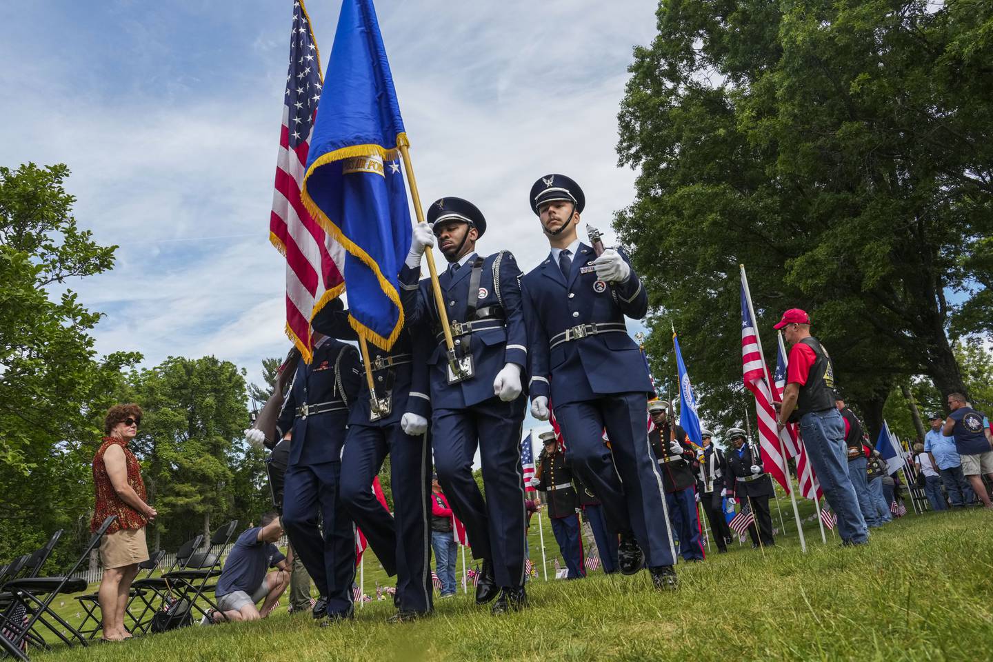 The Joint Base Andrews Firing Party participates at the Dulaney Valley Memorial Gardens Memorial Day Ceremony on May 29, 2023.