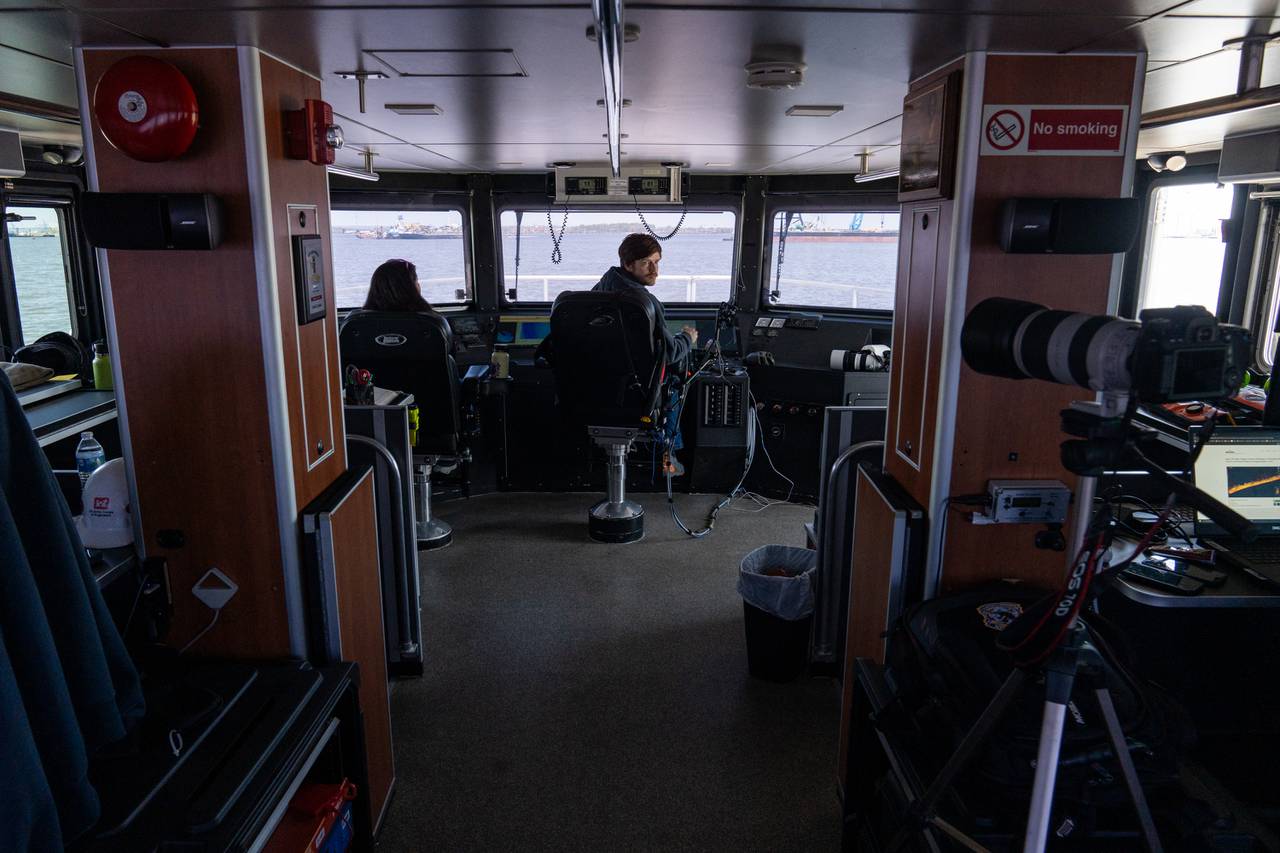 Jacob Tuer, assistant operator for the Catlett and the day’s captain, looks back to speak with a crewmate on Tuesday, April 16, 2024.