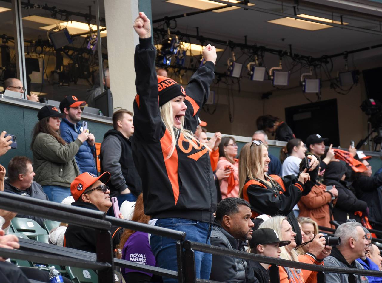 Fans watch the Orioles baseball game  on Opening Day at Camden Yards on March 28, 2024.