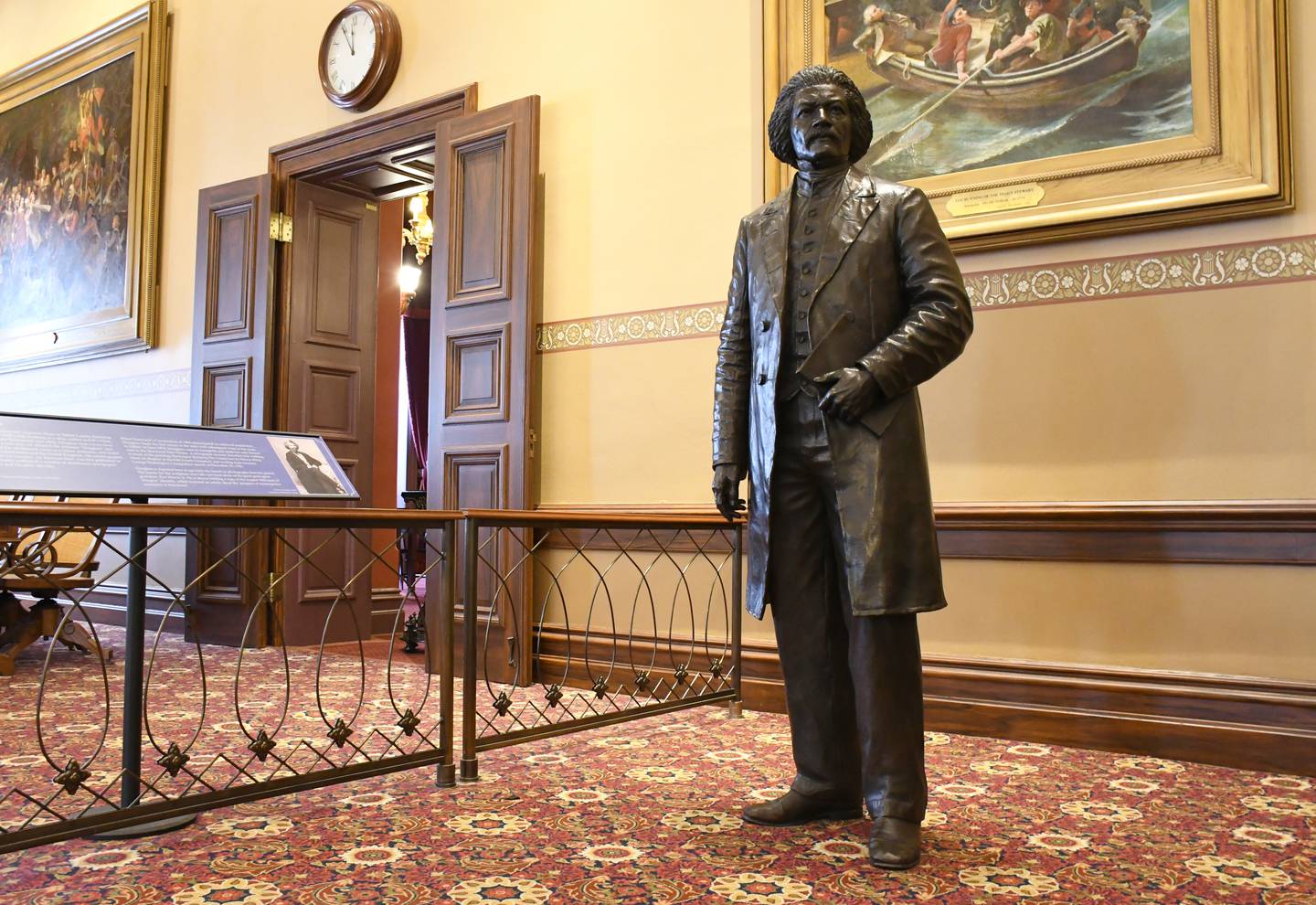 Abolitionist Frederick Douglass is honored with a bronze statue in the Old House of Delegates Chamber in the Maryland State House in Annapolis.
