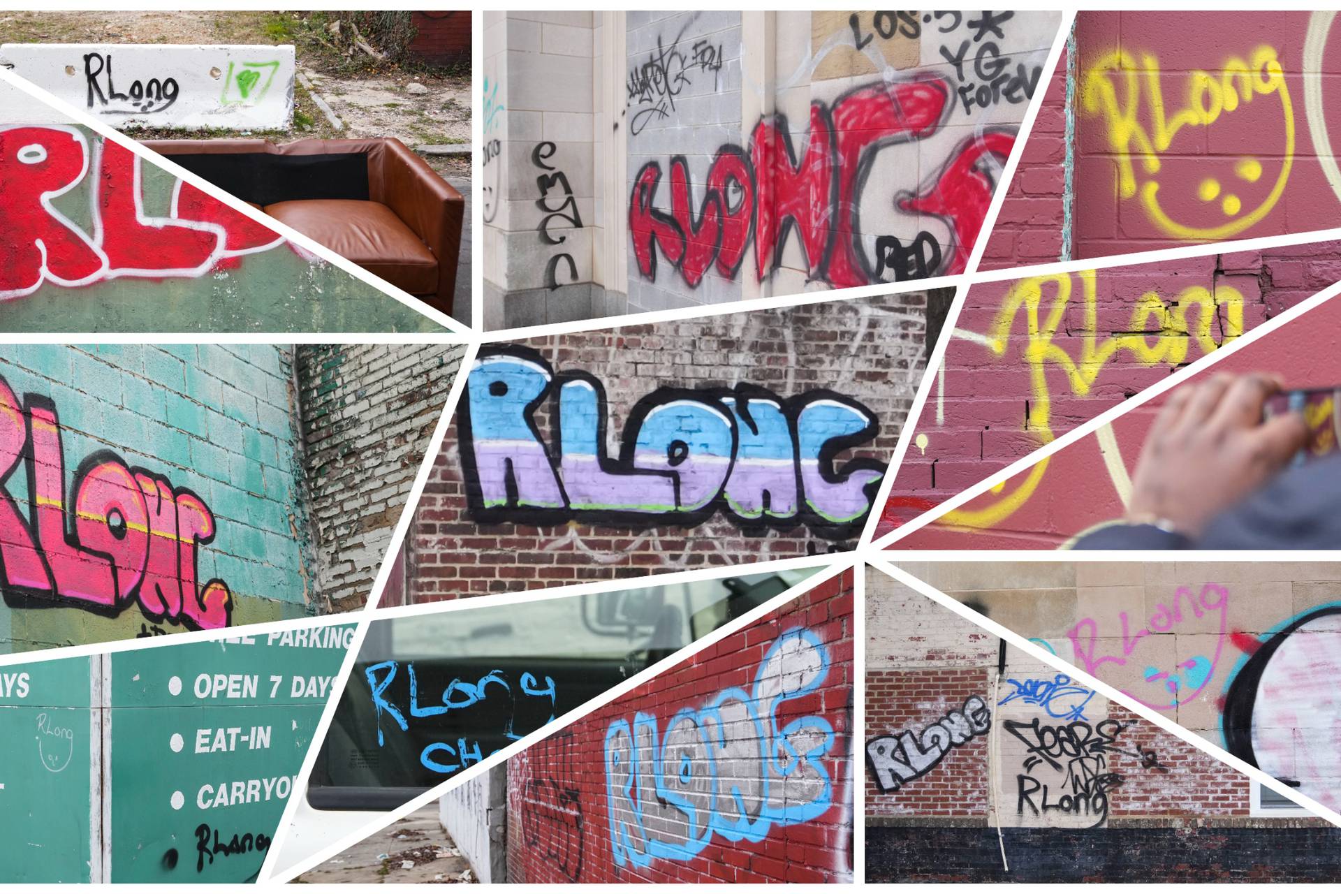 Who is behind the 'RLong' graffiti tag spray-painted all over