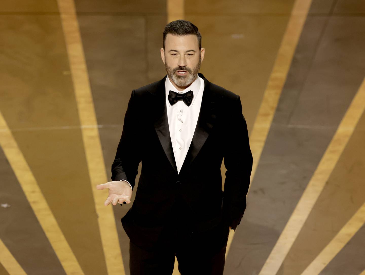 HOLLYWOOD, CALIFORNIA - MARCH 12: Host Jimmy Kimmel speaks onstage during the 95th Annual Academy Awards at Dolby Theatre on March 12, 2023 in Hollywood, California.