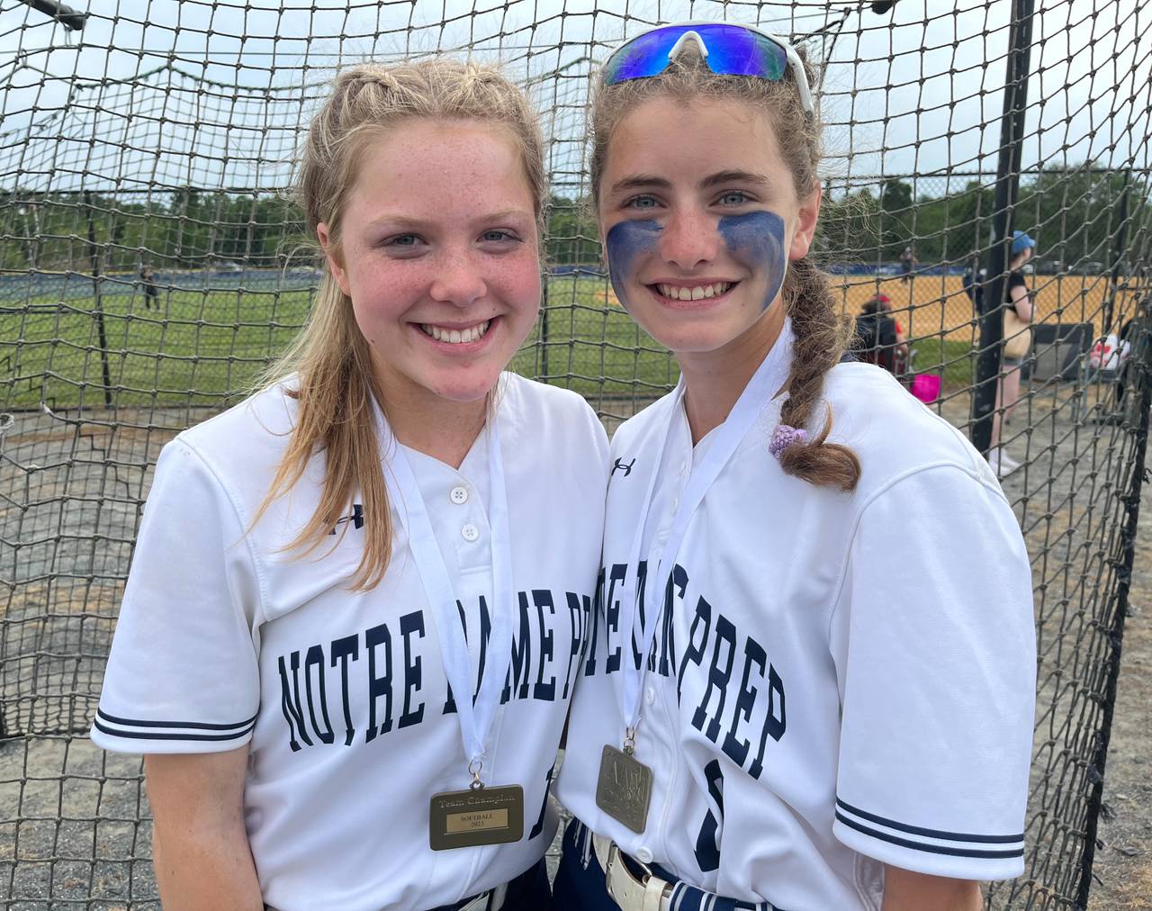 Sophomore Gracie Gourlay (left) and freshman Lucy Myers were front and center in Notre Dame Prep's victory over St. John's Catholic in the IAAM B Conference softball final at Bachmann Park. Myers had two hits including an RBI triple in the fifth, and Gourlay pitched six no-hit innings as the Blazers won their first title since 2012.