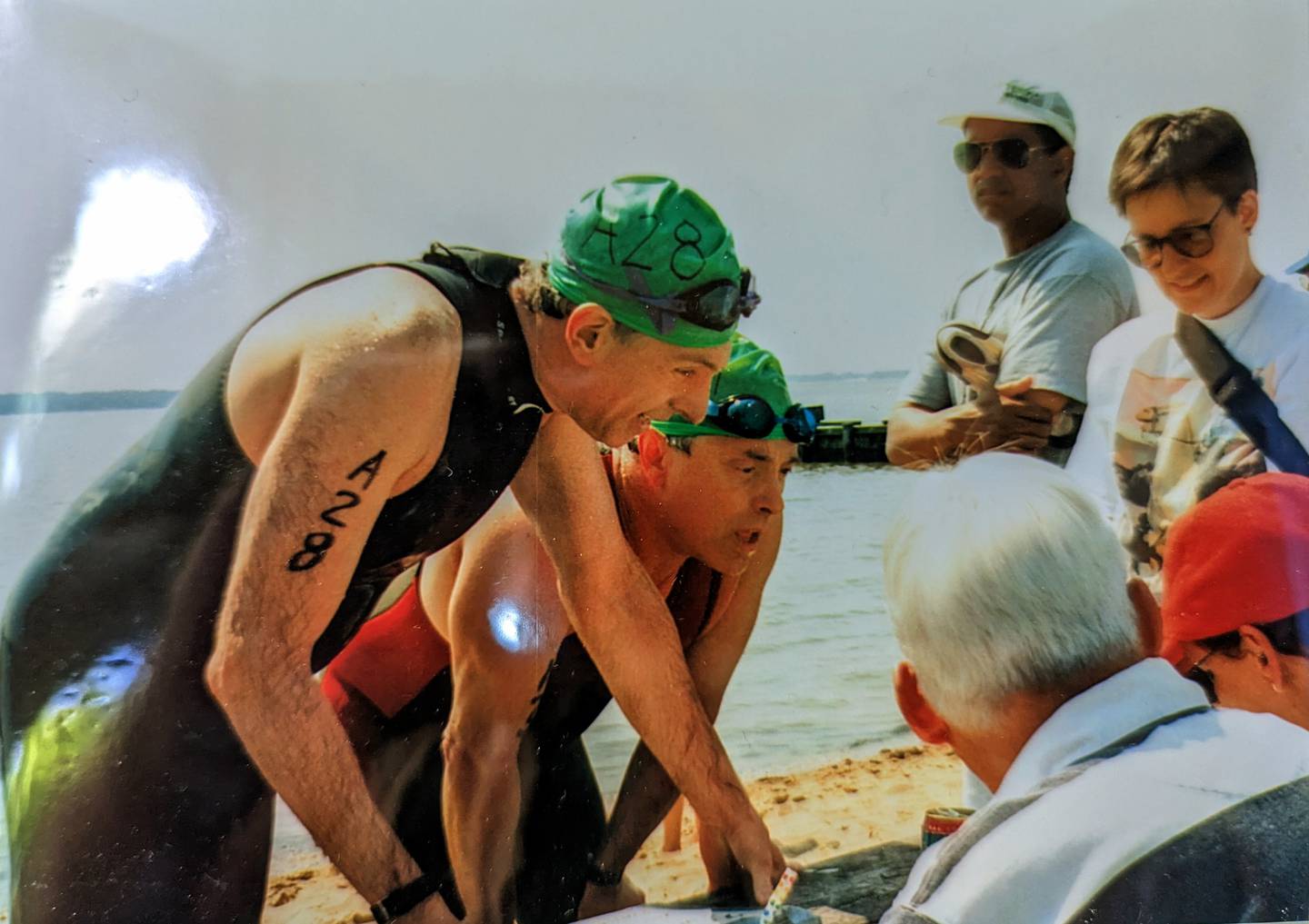 Martin Wasserman after completing the Great Chesapeake Bay Swim in 1995. At 81, he'll be the oldest swimmer in this year's swim on Sunday and after a year-long vegan diet he'll be wearing the same wetsuit.