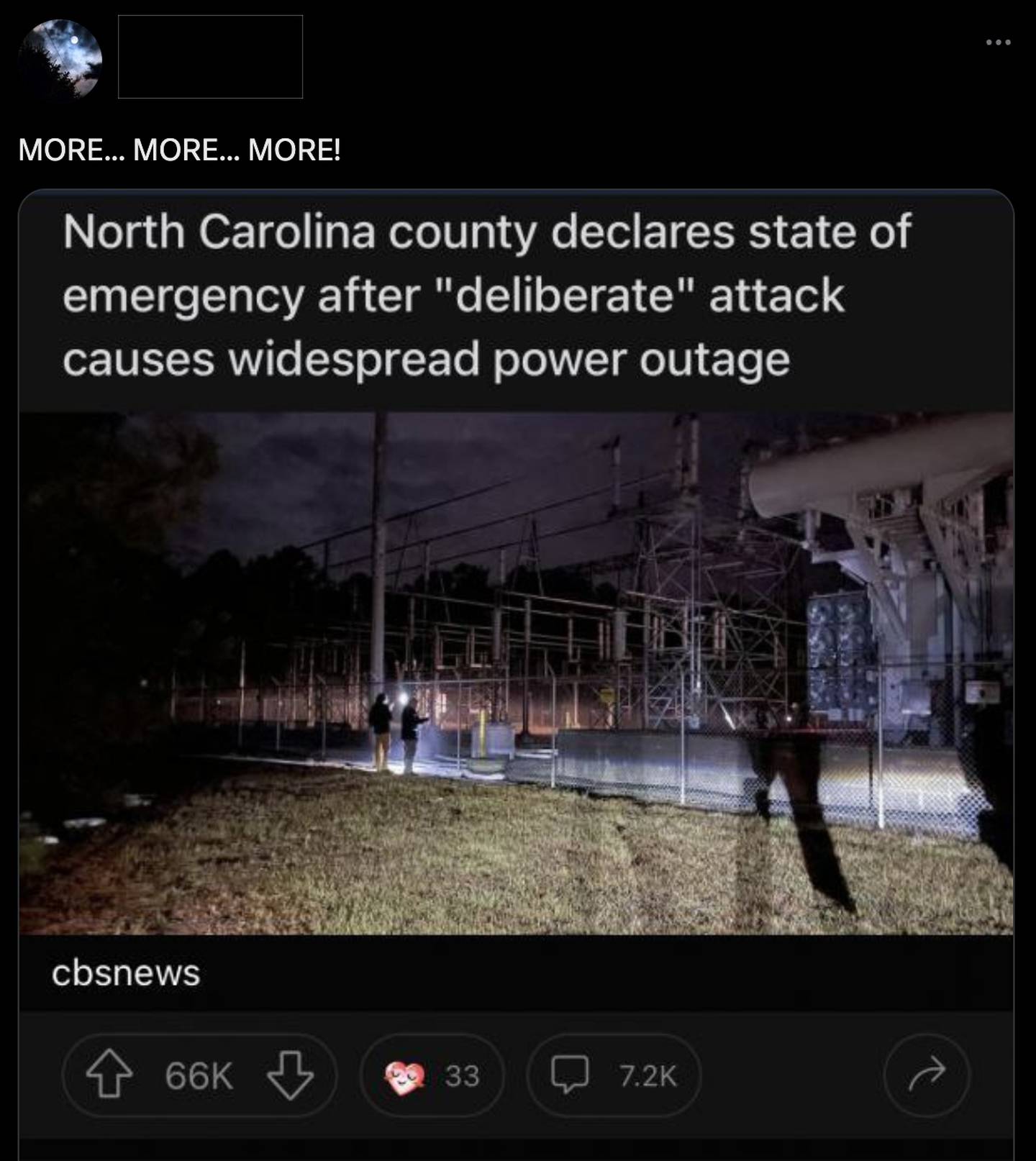 A screenshot from Sarah Beth Clendaniel's Twitter account encouraging more energy grid attacks.