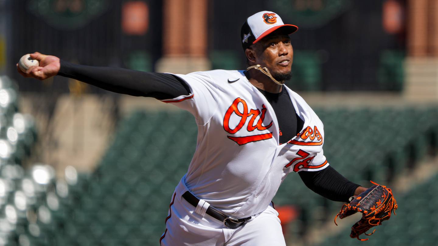 Baltimore Orioles relief pitcher Yennier Cano (78) pitches during a simulated game at Camden Yards on Wednesday, October 4, 2023. The Baltimore Orioles are preparing for their first postseason game in the ALDS against the Texas Rangers on Saturday.