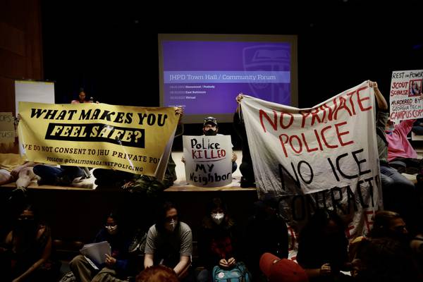 Student protestors disrupt Johns Hopkins meeting on planned police force