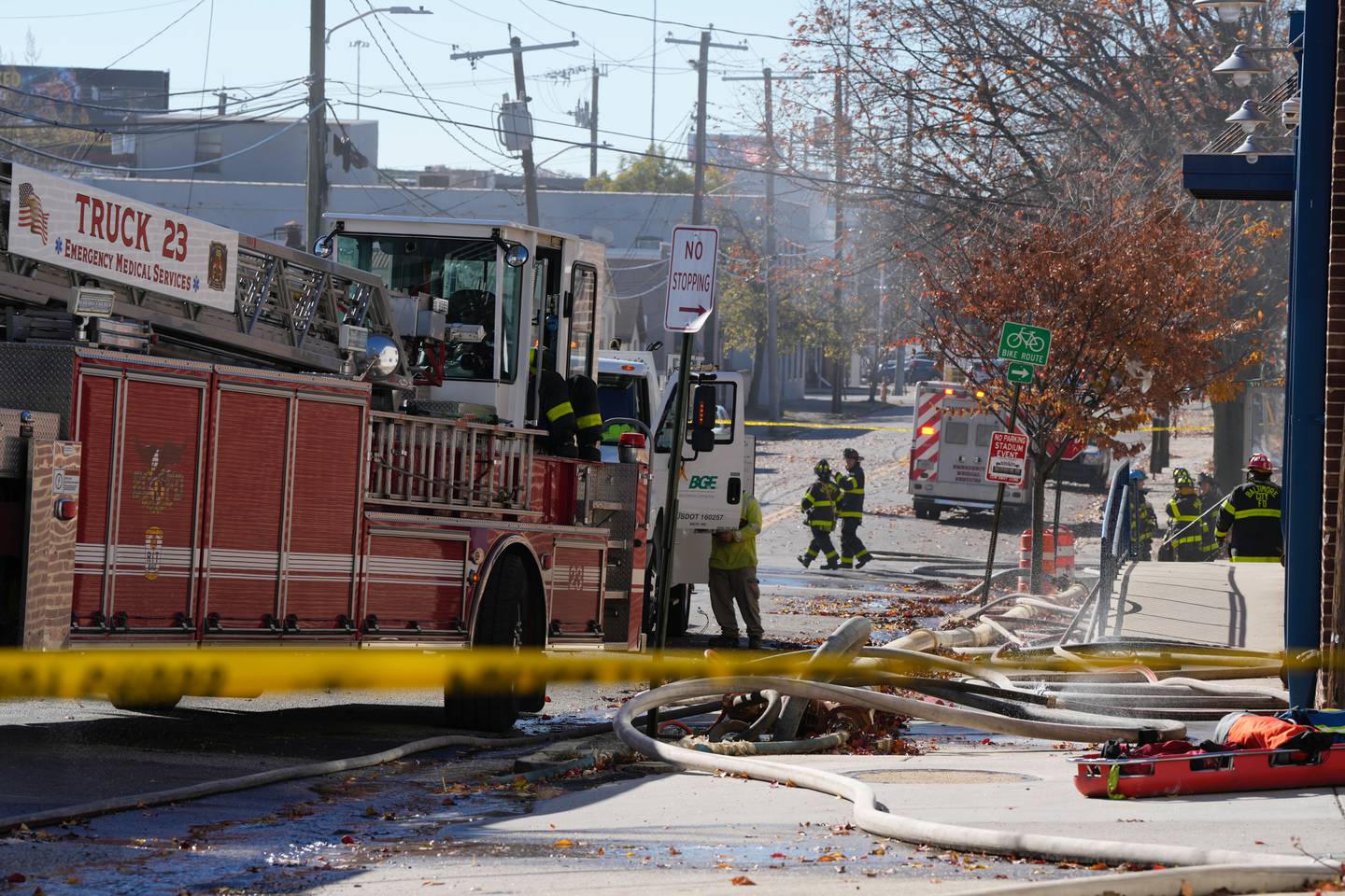 The Baltimore Fire Department and BGE responded to a gas explosion in the 1500 block of Ridgley Street in south Baltimore on Nov. 18, 2023.