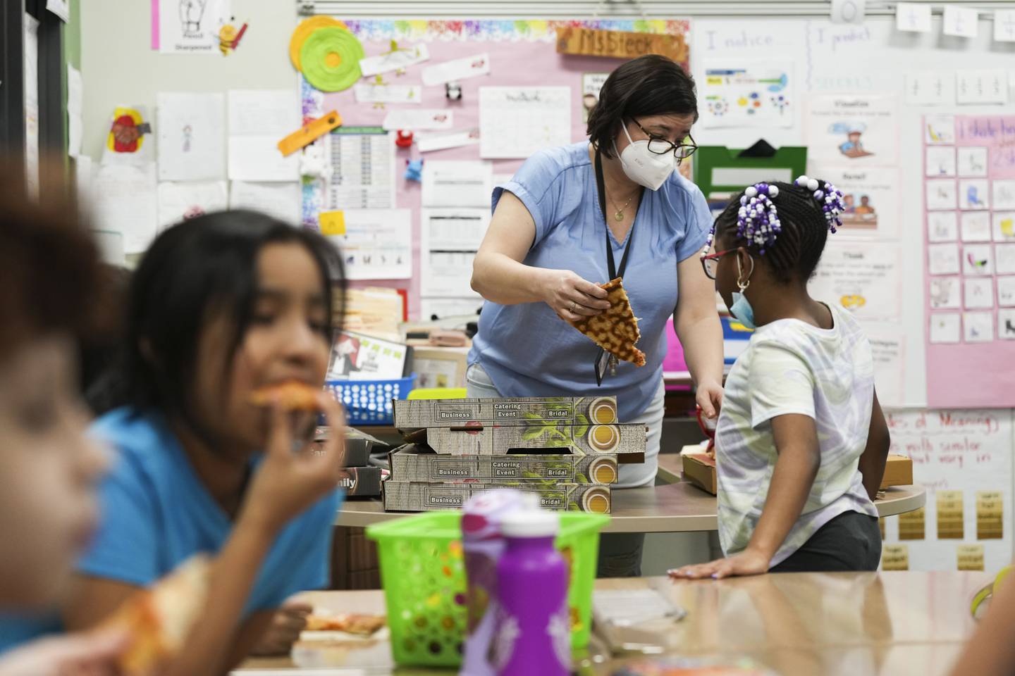 Lisa Steck teaches her third grade class at Berkshire Elementary School on March 3, 2023.