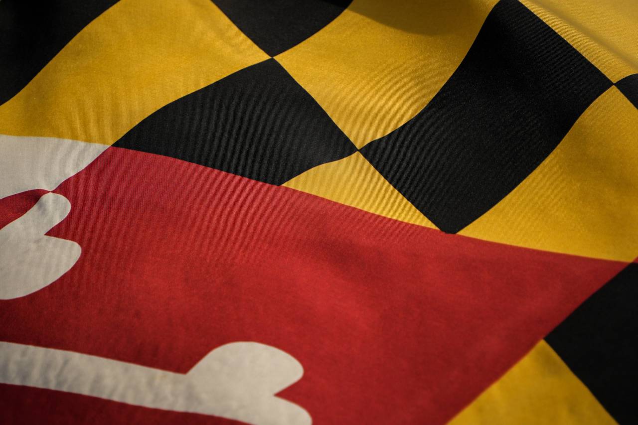 A Maryland Flag waves in the wind.