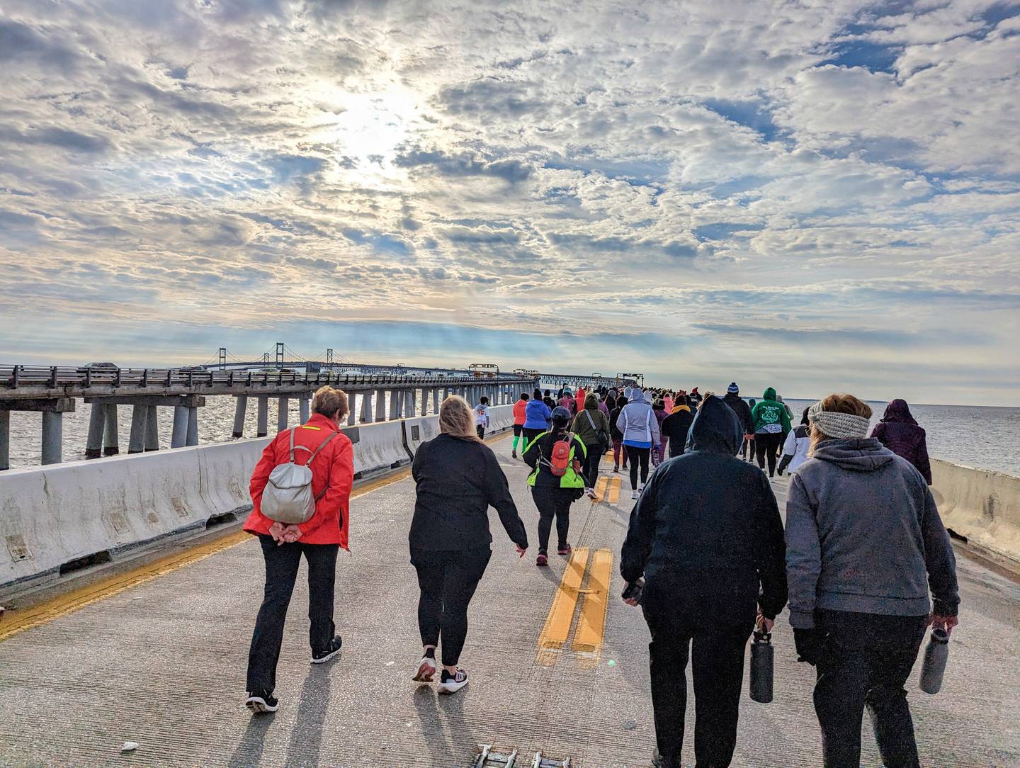 The Bay Bridge Run on Sunday started with temperatures in the low 40s, with a brisk breeze atop the Chesapeake Bay Bridge that made it feel colder. It was still a sold-out crowd of participants.