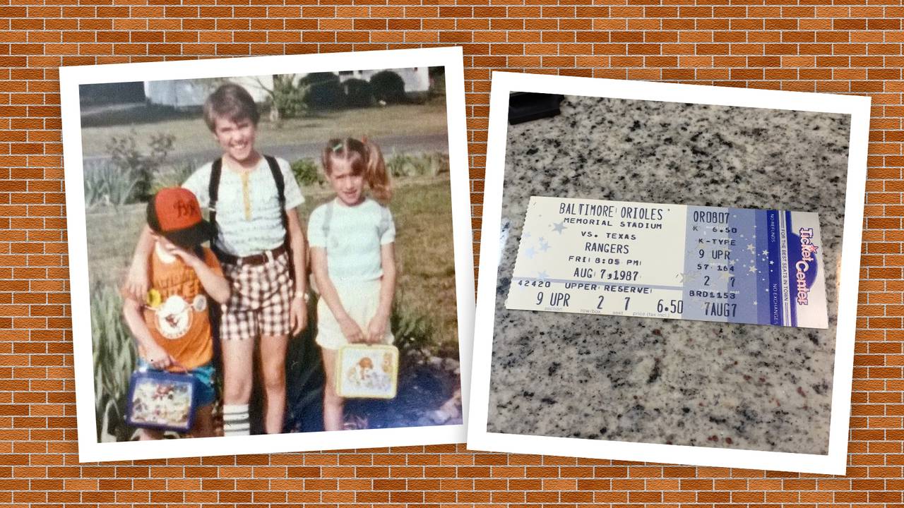 A young Michael Graff, left, wore his Orioles gear with pride and still has the ticket from a memorable trip to an Orioles game in 1987.