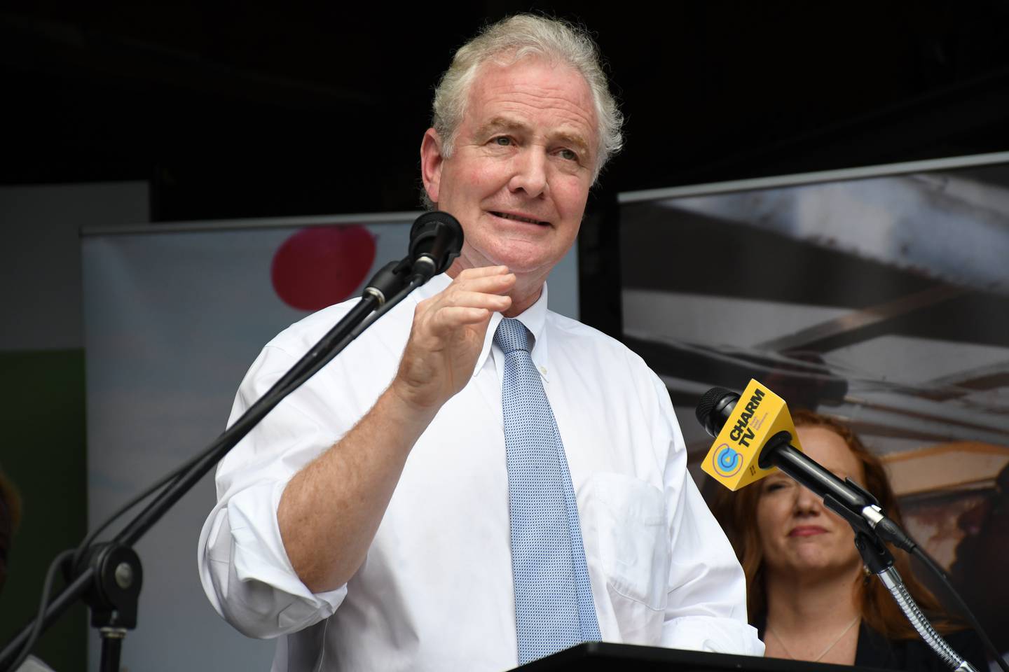 U.S. Sen. Chris Van Hollen, a Democrat, touts the passage of the Inflation Reduction Act while visiting the headquarters of the Green & Healthy Homes Initiative in Baltimore's Canton neighborhood on Monday, Aug. 15, 2022.