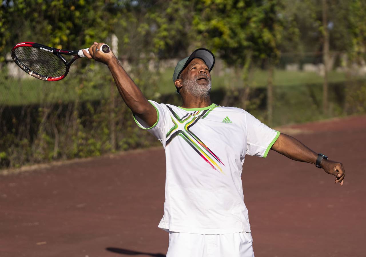 Ronnie Diggs plays tennis at Druid Hill Park, in Baltimore, Friday, October 6, 2023.